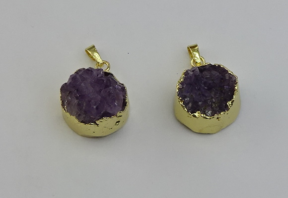 NGP6404 20mm - 22mm coin druzy amethyst pendants wholesale