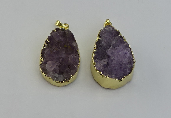 NGP6406 22*30mm - 25*35mm teardrop druzy amethyst pendants