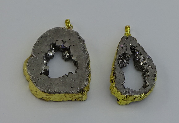 NGP6506 30*40mm - 35*45mm freeform plated druzy agate pendants