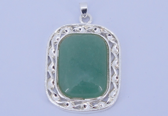 NGP652 5pcs 38*40mm rectangle brass with green aventurine pendants