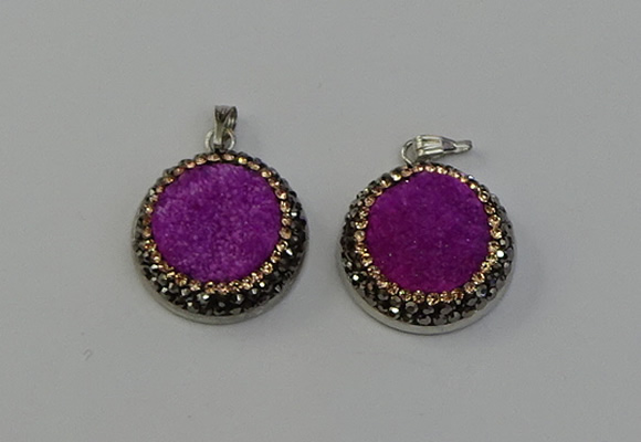 NGP6541 20mm - 22mm coin druzy agate gemstone pendants wholesale