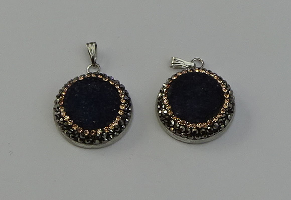 NGP6545 20mm - 22mm coin druzy agate gemstone pendants wholesale