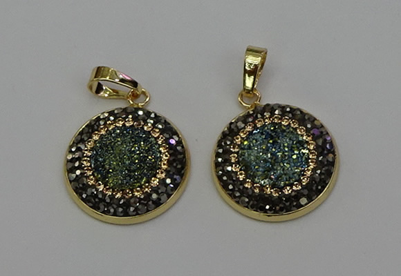 NGP6587 22mm - 22mm coin plated druzy agate gemstone pendants