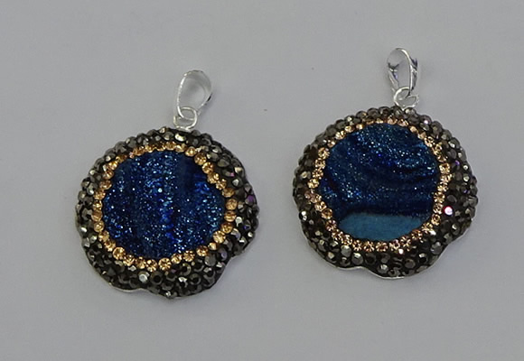 NGP6595 28mm - 30mm flower plated druzy agate gemstone pendants