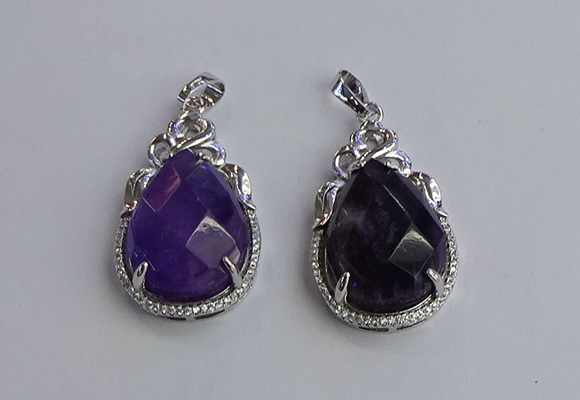 NGP6609 22*30mm faceted teardrop amethyst gemstone pendants