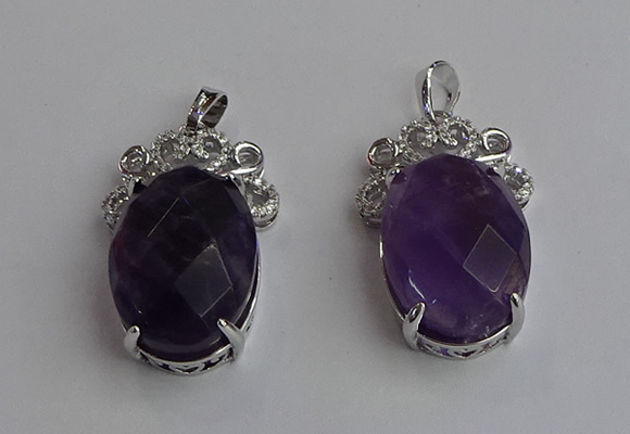 NGP6631 18*25mm faceted oval amethyst gemstone pendants