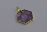 NGP6805 24*25mm hexagon light amethyst gemstone pendants wholesale