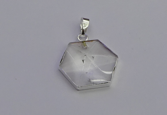 NGP6820 24*25mm hexagon white crystal gemstone pendants wholesale