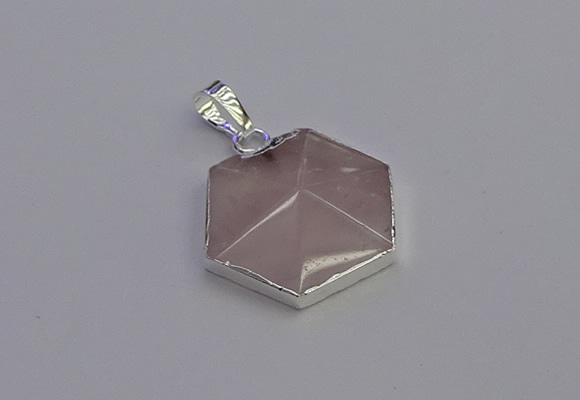 NGP6821 24*25mm hexagon rose quartz gemstone pendants wholesale