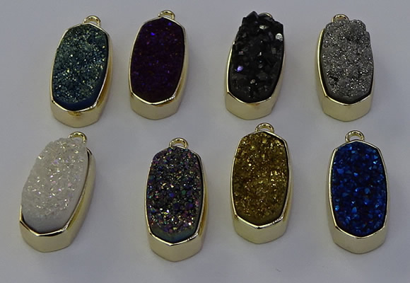 NGP6915 10*22mm - 12*25mm freeform plated druzy quartz pendants