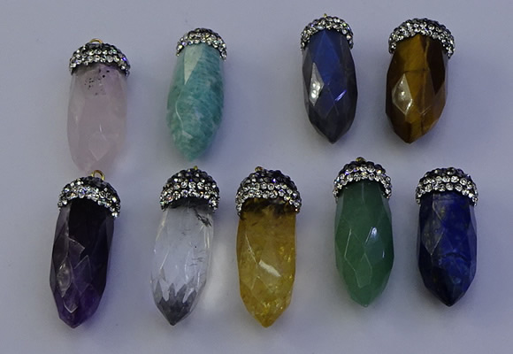 NGP7075 12*30mm - 15*35mm faceted bullet mixed gemstone pendants
