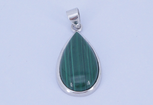 NGP710 14*37mm teardrop natural malachite with sterling silver pendant