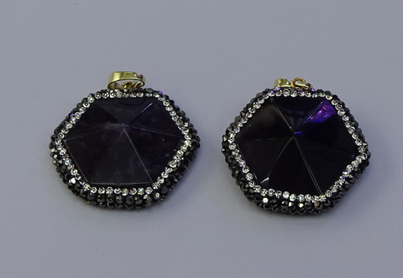 NGP7116 30*30mm hexagon amethyst gemstone pendants wholesale