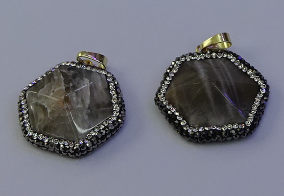 NGP7122 30*30mm hexagon moonstone gemstone pendants wholesale