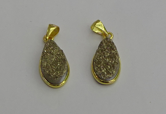 NGP7181 10*20mm flat teardrop plated druzy quartz pendants