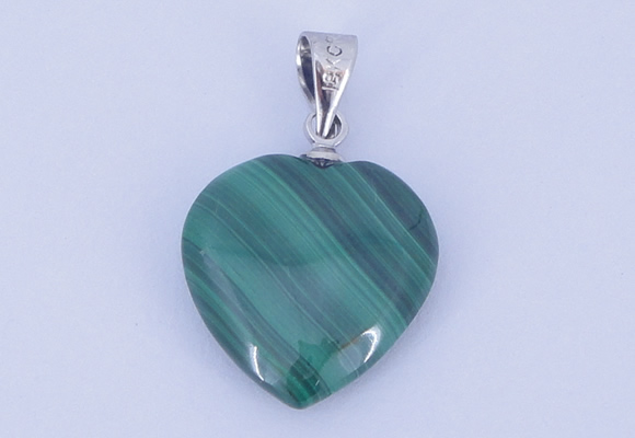NGP727 15*15mm heart natural malachite with 18KGP gemstone pendant