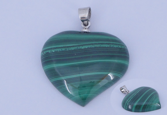 NGP729 25*25mm heart natural malachite with 18KGP gemstone pendant