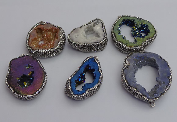 NGP7290 25*35mm - 35*40mm freeform plated druzy agate pendants