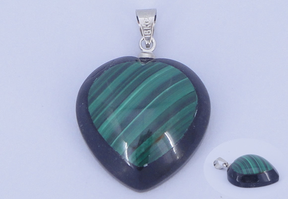 NGP732 20*20mm heart natural malachite & black agate with 18KGP pendant