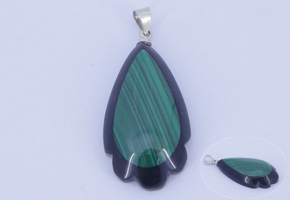 NGP733 17*34mm teardrop natural malachite & black agate with 18KGP pendant