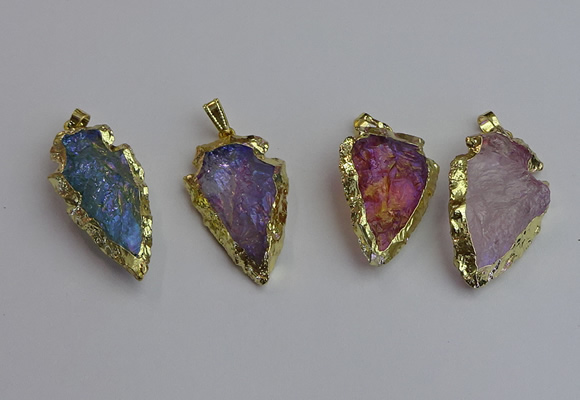 NGP7406 22*30mm - 25*40mm arrowhead plated druzy quartz pendants