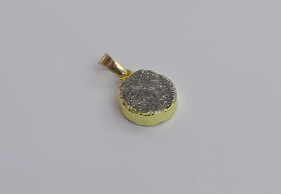 NGP7475 15mm coin plated druzy agate gemstone pendants