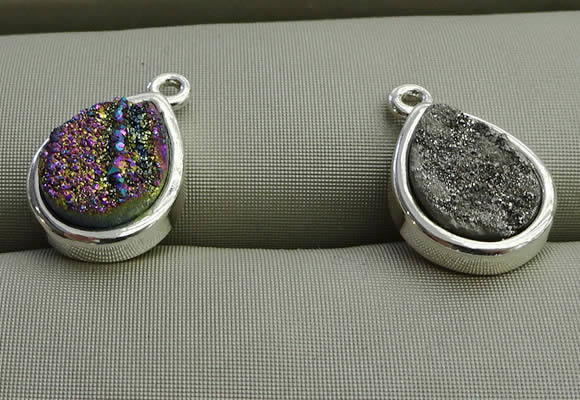 NGP7578 10*14mm flat teardrop plated druzy agate pendants wholesale