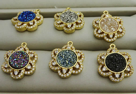 NGP7594 18mm flower plated druzy agate pendants wholesale