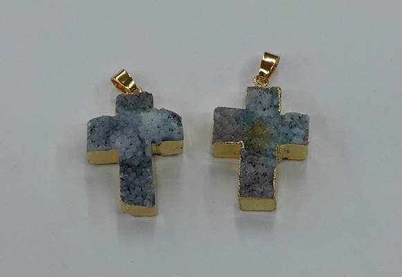 NGP8538 22*30mm - 25*35mm cross druzy agate pendants wholesale