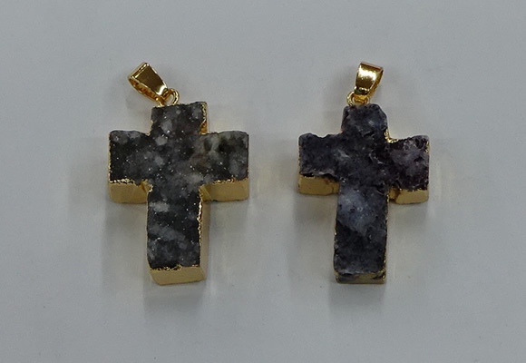 NGP8540 22*30mm - 25*35mm cross druzy agate pendants wholesale