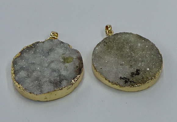 NGP8553 38mm - 40mm flat round druzy agate pendants wholesale