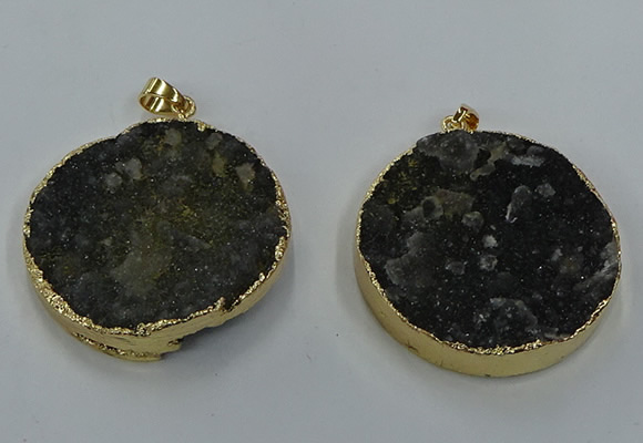 NGP8561 38mm - 40mm flat round druzy agate pendants wholesale