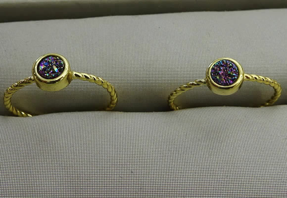 NGR1034 4mm coin plated druzy agate rings wholesale