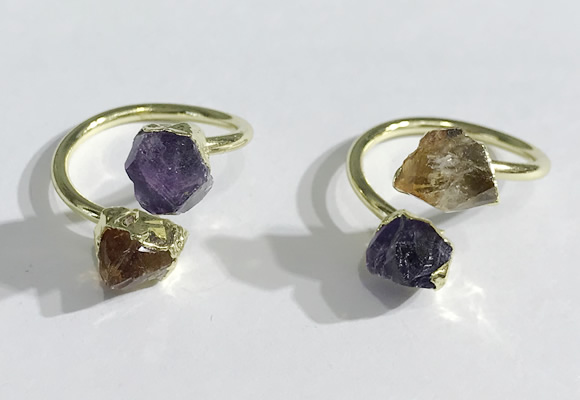 NGR1081 8*10mm - 10*12mm faceted nuggets Citrine & amethyst rings
