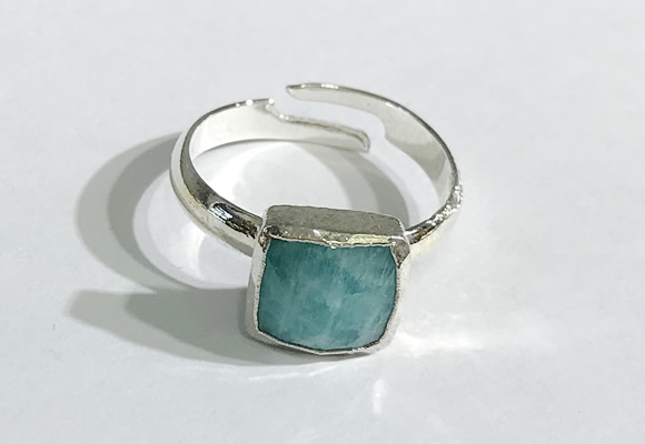 NGR1105 10mm faceted square  amazonite gemstone rings wholesale