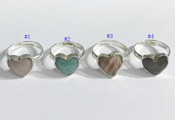 NGR1108 13mm faceted heart  mixed gemstone rings wholesale