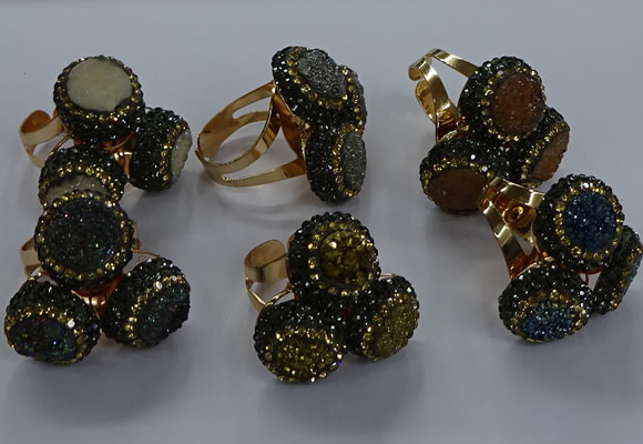 NGR299 14mm - 16mm coin plated druzy agate gemstone rings
