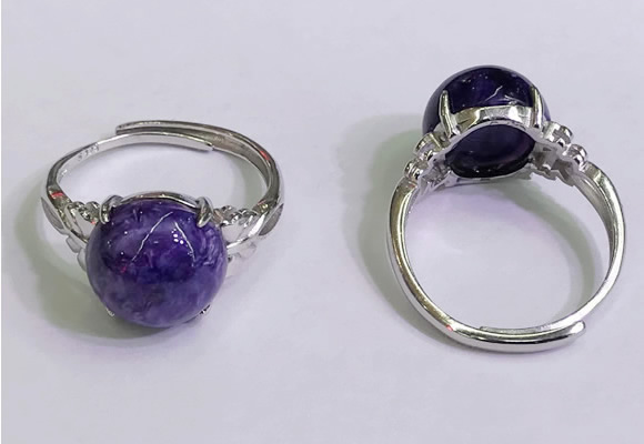 NGR3007 925 sterling silver with 12mm flat  round charoite rings