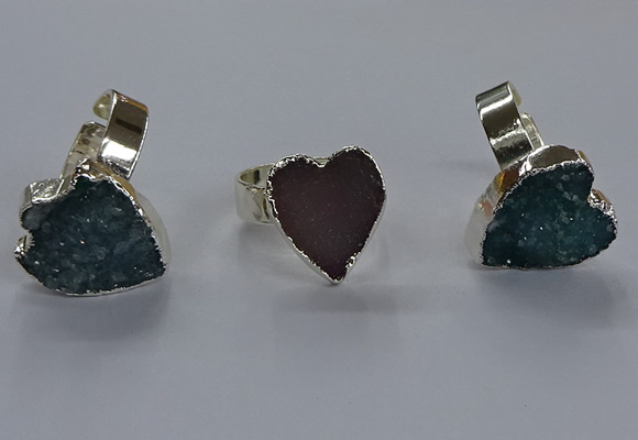 NGR333 13*18mm - 15*20mm heart druzy agate gemstone rings