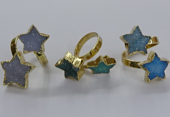NGR345 15*15mm - 18*18mm star druzy agate gemstone rings