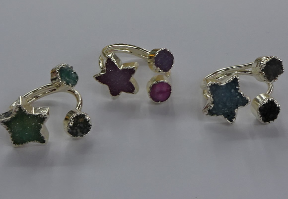 NGR365 8mm coin & 15*16mm star druzy agate rings wholesale