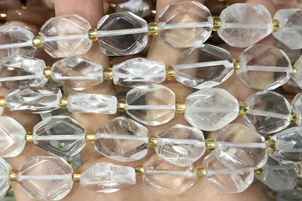 NUGG130 15 inches 12*16mm – 13*18mm faceted freeform white crystal beads