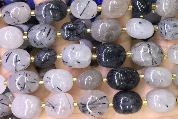 NUGG157 15 inches 10*12mm - 13*18mm nuggets black rutilated quartz beads