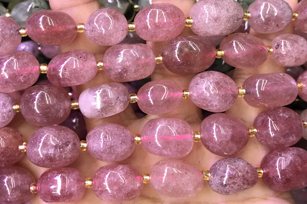 NUGG169 15 inches 10*12mm - 13*18mm nuggets strawberry quartz beads