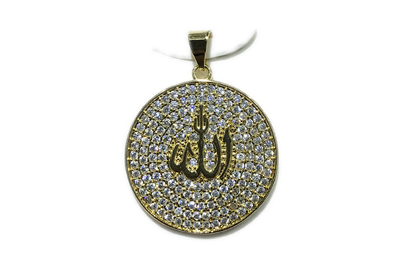 Pend105 24mm copper circle pendant pave zirconia gold plated