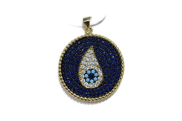 Pend110 28mm copper circle pendant pave zirconia gold plated