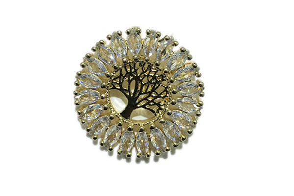 Pend145 24mm copper pendant pave zirconia gold plated