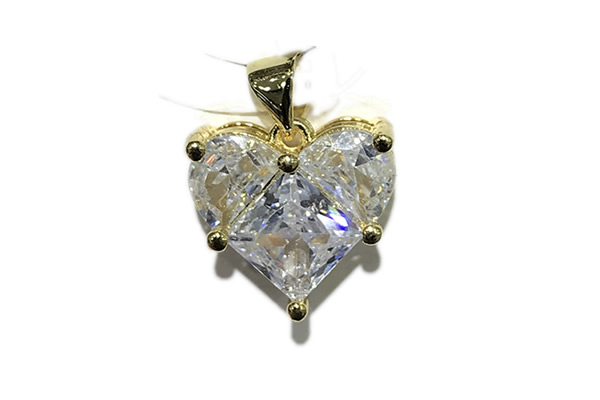 Pend146 15mm copper heart pendant pave zirconia gold plated