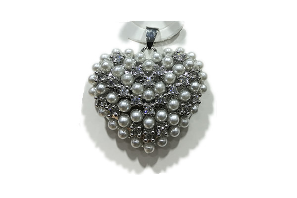 Pend151 33mm copper heart pendant pave shell zirconia silver plated