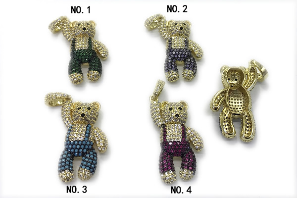 Pend232 18*32mm copper bear pendant pave zirconia gold plated